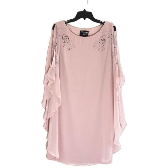 90s Frank Lyman Fairy Chiffon Overlay Wedding Guest Dress Sz. 14 Rhinestones - Picture 4 of 9